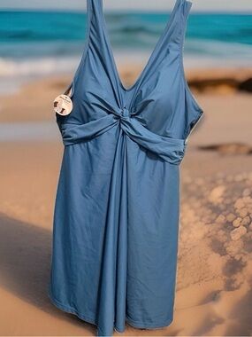 Shapermint Plus Size Bathing Suit Teal Blue Tummy Control Women's Sz 3XL NEW!